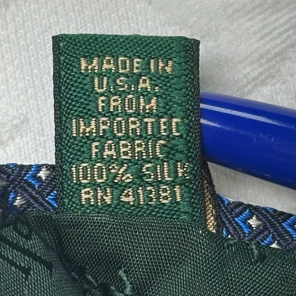 Lauren Ralph Lauren Men's Blue Geometric Silk Necktie Hand Finished Classic Prep